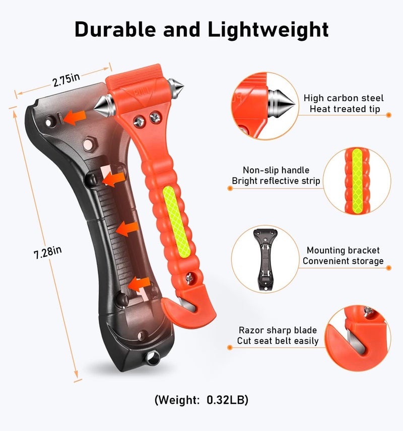 KLSKKJ Car Safety Hammer 4 Pack, Car Window Glass Breaker and Seat Belt Cutter Car Emergency Escape Tool with Light Reflective Tape for Family Rescue, Life Saving Survival Kit - Image 2